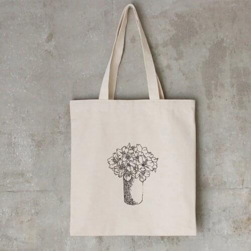 Flower Plant Print Womens Canvas Bag Cloth Shopping Female Large Capacity Harajuku Shoulder Tote Bag Ladies Handbags Literary