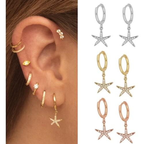 Classic 14K Gold Filled CZ Dangle Earrings For Women Zircon Star Earrings Fashion Korean Elegant Simple Jewelry For Girl