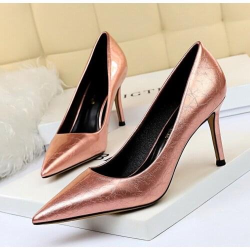 2019 Elegant Vintage Heels Women Pumps Solid Fine with Pointed Toe Shallow Fashion High Heels 8cm Womens Shoes Party Shoes