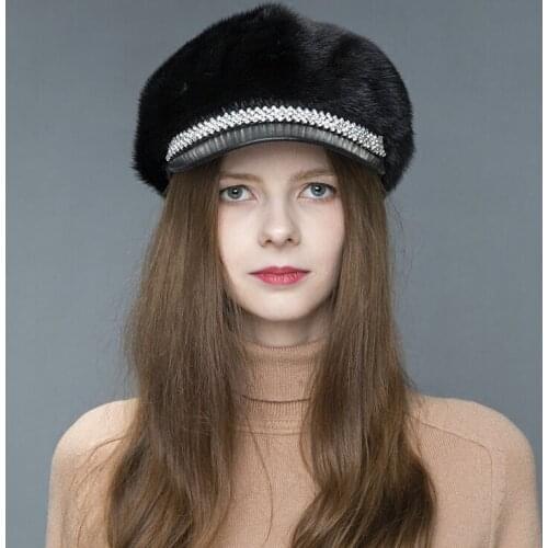Natural Winter Hats for Women Real Mink Fur Caps Fashion Autumn Bonnet Womens Sheepskin Leather Hat Czapka Zimowa MY815