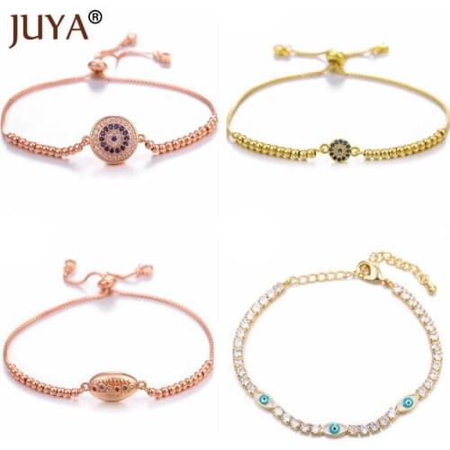 JUYA Copper Inlaid CZ Fashion Turkish Blue Zircon Round Evil Eye /Shell /Heart Bracelets For Women Lucky Amulet Jewelry Bileklik