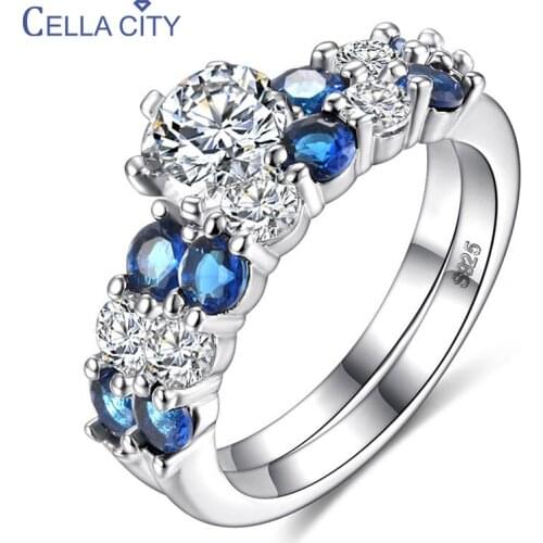Cellacity Luxury Silver 925 Jewelry Gemstones Rings for Women Blue Zircon Two-in-one Lovers ring Anniversary Jewelry Wholesale
