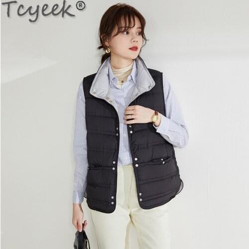 Tcyeek 90% White Duck Down Coat Womens Coats Autumn Light Thin Short Jacket Sleeveless Korean Fashion 2021 Abrigo Mujer SQQ468