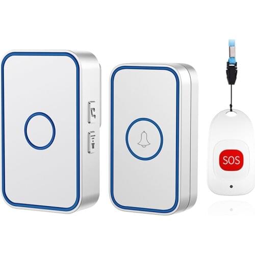CACAZI Wireless Pager Doorbell Old Man Emergency Alarm Chime Waterproof SOS Button 80m Range US EU UK Plug 1 sos 1 2 3 Receiver