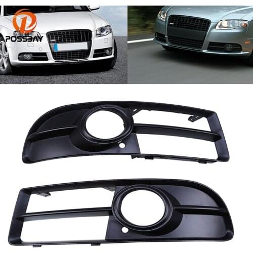 POSSBAY Left & Right 1 Pair Black Car Front Bumper Sport Grille Grill With Fog Light Cover For Audi A4 B7 Car Auto Lower Parts