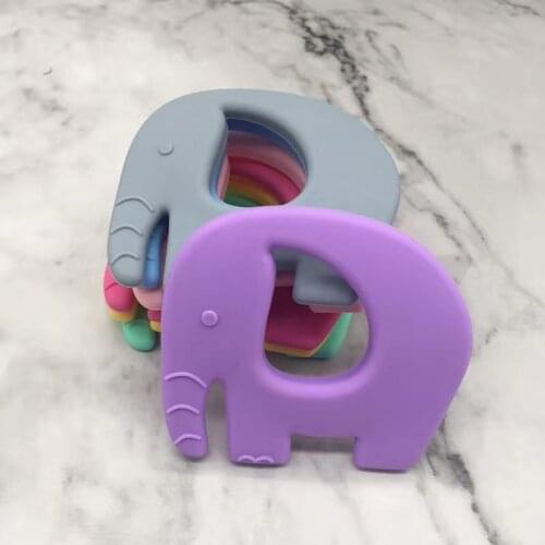 1pc Silicone Teether Cartoon Animal Elephant Baby Ring Teether Silicone Chew Charms Baby Teething Gift Toddler Toys 7 Colors