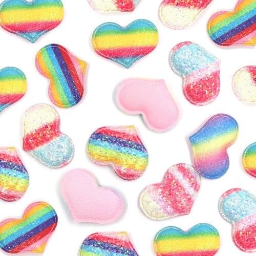 10Pcs 41x32mm Sequin Heart Patches Rainbow Color Appliques For Clothes Padded Patches DIY Hair Clip Decoration Sewing Supplies