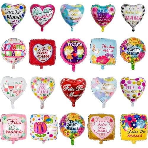 18/22inch Heart round Shape Printed Spanish Mother Foil Balloons Mothers Day Helium Love Globos Decor Mama Balloon Gifts
