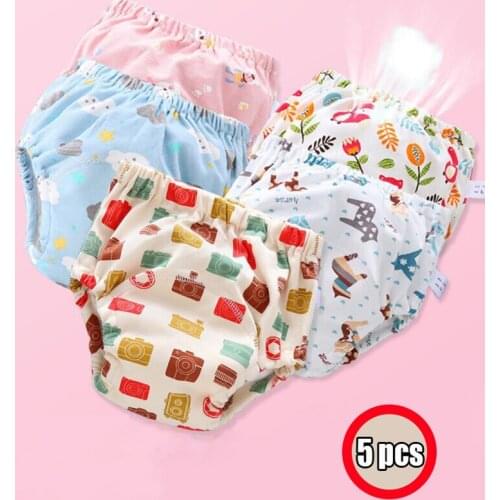 5PC baby diapers panties toilet training pants childrens eco-friendly cloth diapers pure cotton washed 6-layer diapers reusable