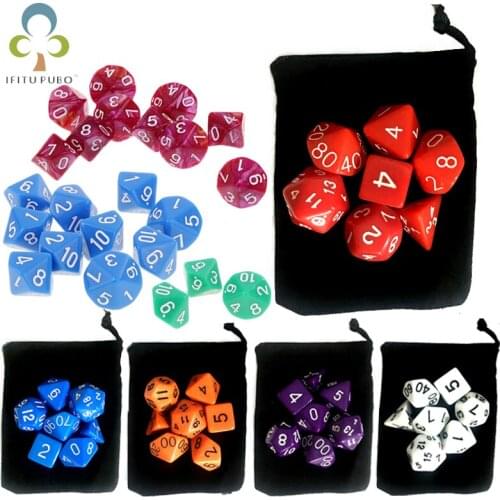 7pc/lot Dice Set with Velvet Dice Bag D4,D6,D8,D10,D10%,D12,D20 Colorful Accessories for Board Game,DnD, RPG ZXH