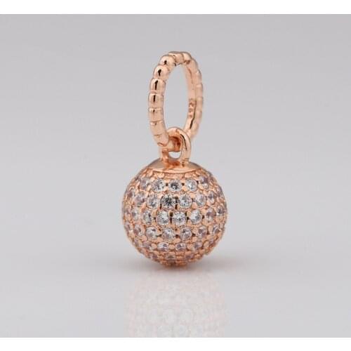 S925 Bead DIY Jewelry Pave Ball Dangle Charm fit Lady Bracelet Bangle Lady Gift Rose & Clear CZ