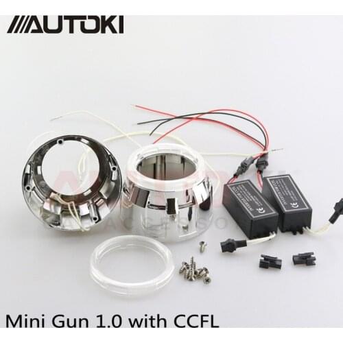Free Shipping 2.5 inch Mini Gatling Gun shroud+CCFL angel eyes+Inverser+ PC cover For hid projector lens car headlight 1 order
