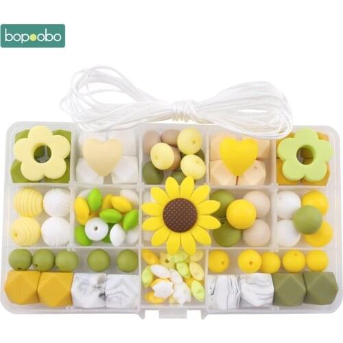 Bopoobo 1Set Silicone DIY Set New Color Silicone Beads Silicone Daisy Teethers Baby Accessories Baby Nuring Gifts Rose Baby Toys