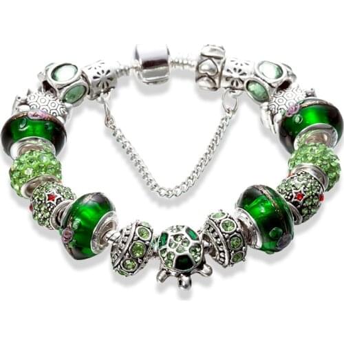 ANNAPAER A Variety of Design Sea Turtles Charm Bracelets & Bangles Green Glass European Beads Bracelets for Women Gifts B17051