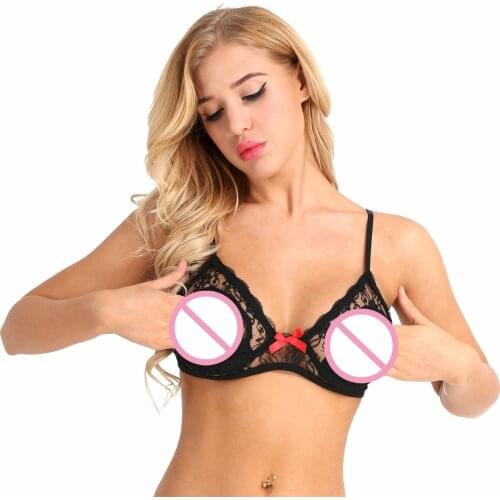 Women Erotic Lingerie Lace Open Cups Bra Top Underwear Sex Triangle Bralette Wire-free Unlined Hot Sexy Bras Intimates Nightwear