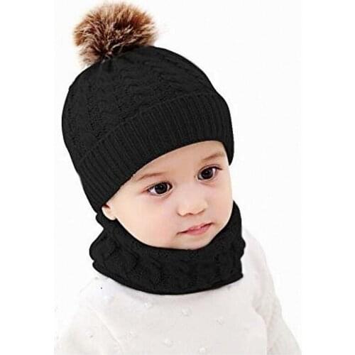 Toddler Warm Knitted Hats Baby Girls Boys Winter Beanie Hat Scarf Set for Infant Newborn Winter Pom Hat 0-36 Months
