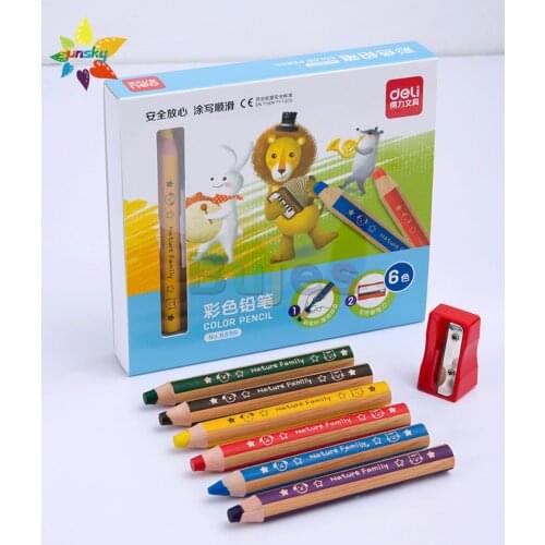 Deli Color pencil kindergarten students' art painting color lead 6 color thick penholder color lead drawing art set art supplies