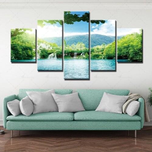 Hd Prints Home Landscape Decoration Lake Pictures Wall Artwork Modular Poster Painting 5 Panel Canvas For Living Room Framework
