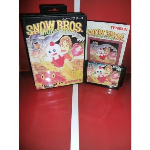 Snow Bros. game cartridge with box and manual 16 bit MD card for Sega MegaDrive for Genesis