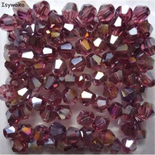 Isywaka Sale New Purple AB 100pcs 4mm Bicone Austria Crystal Beads charm Glass Beads Loose Spacer Bead for DIY Jewelry Making