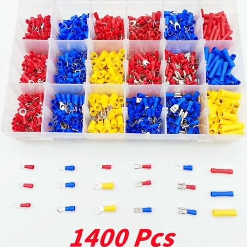 1400pc insulated wire connector, RV butt crimping power supply U shovel ring fork terminal kit cold crimp terminal auto parts M5