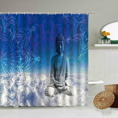 China Buddha Shower Curtains Waterproof Polyester Fabric Bathroom Curtain With Hooks For Home Decoration Toilet Partition