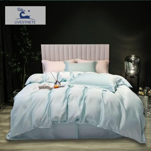 Liv-Esthete Women Top Grade 100% Silk Bedding Set Solid Color Duvet Cover Set Bed Sheet Pillowcases Quilt Cover Bed Linen Set