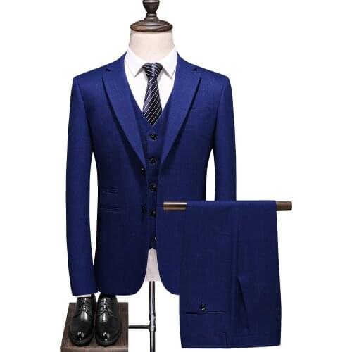 Three Pieces Suits Jackets+Pants+Vest Wedding Dress Suits For Men Blue Formal wear Suits New Mens Slim Groom Suits Size S-5XL