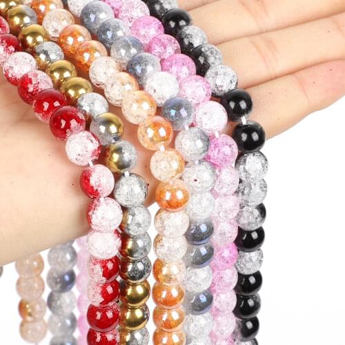 New 6/8/10/12mm Round Natural Stone Beads For Jewelry Making DIY Loose Spacer Cracked Crystal Bead Bracelet Necklace Handmade