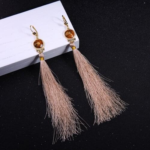 Handmade Round Resin Gem Long Tassel Earrings Online Shopping India Ethnic Earrings Fashion Women Jewelry