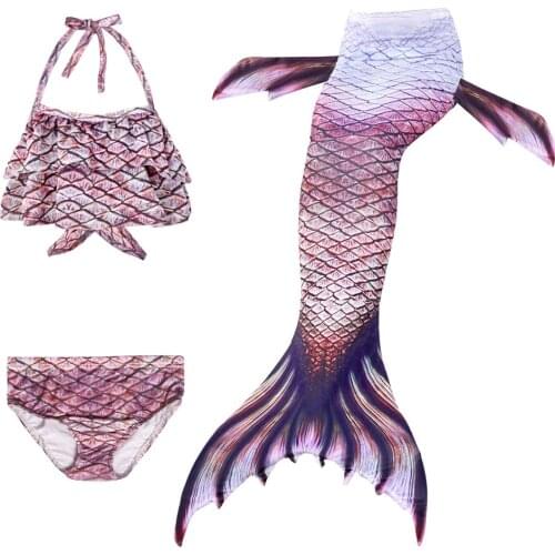 3Pcs Girls Swimsuit Mermaid Tails for Swimming Bikini Set Swimmable Mermaid Costume for Kids Children Swimwear (No Monofin)