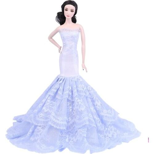 Princess Mermaid Off-Shoulder Dresses for Barbie Dolls Clothes Accessory Fashion Light Blue Vestidoes Wedding Gown 1/6 Kid Toys