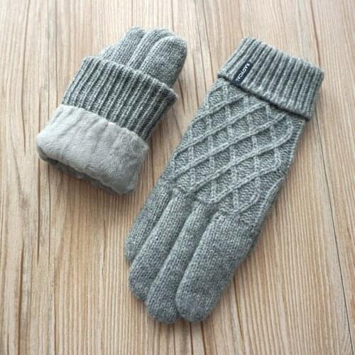Men Gloves Outdoor Driving Gloves Knitted Wool Winter Warm Double Thick Velvet Male Touch Screen Gloves Mittens Free shipping