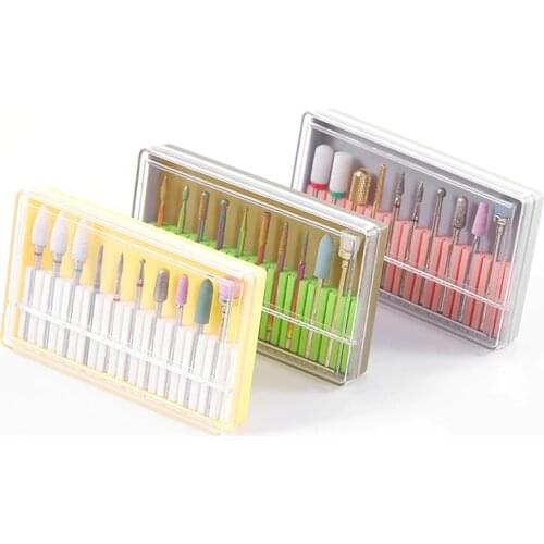 10Pcs Rainbow Tungsten Carbide/Ceramic Nail Drill Bits Set IN Box Manicure Machine Accessories Milling Cutter Electric Nail Dril