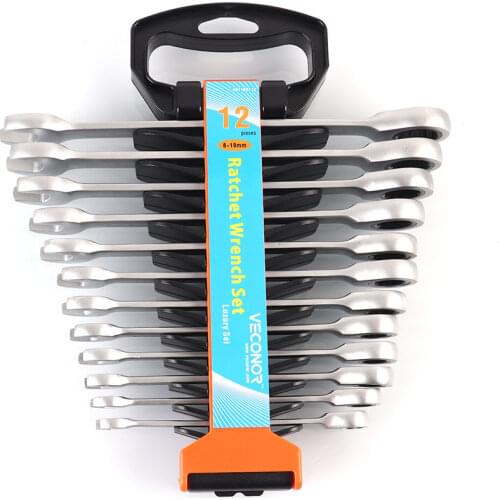 8-19mm Ratchet Wrench Spanner Set of Multitools Fixed Head Dull Polish High Torque Plastic Rack Packed Multifunctional Hand Tool