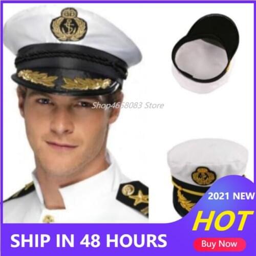 2020 New Vintage Adult Party Fancy Dress Unisex White Adjustable Skipper Sailors Navy Captain Boating Military Hat Cap