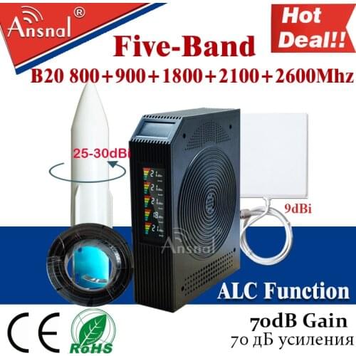 New!! Five-Band B20 800/900/1800/2100/2600Mhz CellPhone 4G Cellular Amplifier GSM Repeater 2G3G4G Mobile Signal Booster LTE DCS