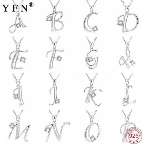 YFN Real 925 Sterling Silver Necklace 26 Letters Silver Pendants Necklaces Fine Jewelry Best Gifts Zircon Necklace Letter Chains