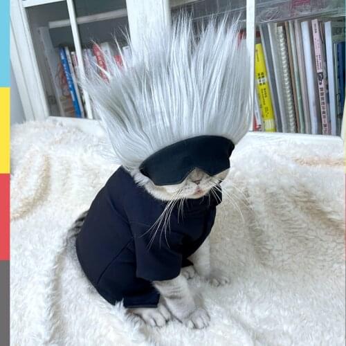 Anime Jujutsu Kaisen Gojo Satoru Pet Cat Dog Cosplay Costume Wig With Patch Puppy Cat COS Photo Taking Props