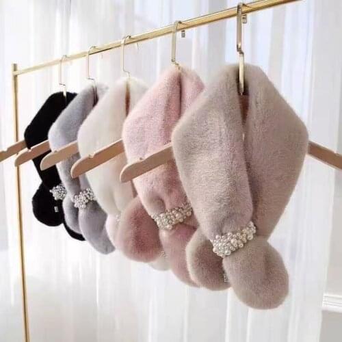 Princess Pearl Faux Fur Scarf Women Winter Fashion Thick Warm Neck Collar Furry Plush Scarves 2021 New Ladies Women Girl Bufanda