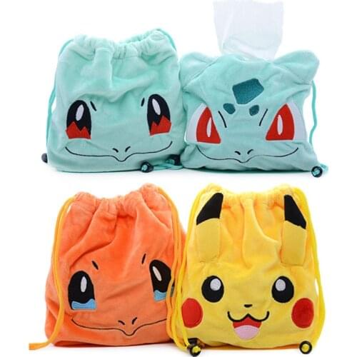 Pokemon Plush Toy Anime Cartoon Pikachu Charmander Bulbasaur Jenny Turtle Drawstring Pocket Mini Hand Ruler Storage Bag Kid Gift