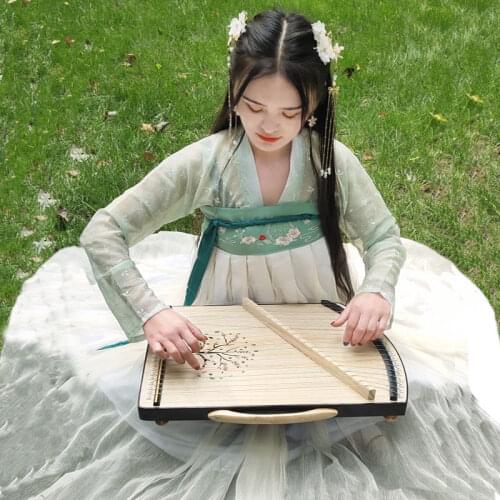 Mini Portable Zither Paulownia Wood Chinese Style Hollow Out Carved 21 Strings Traditional Stage Performance Musical Guzheng New