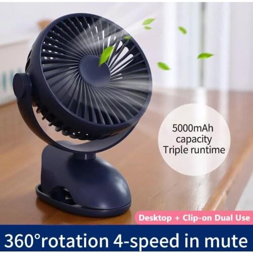Mini Portable Fan Usb Table Electric Fan Wireless Rechargeable Fan 720° Adjustable Ventilator Clip-On Car Fan Silent Cooling Fan