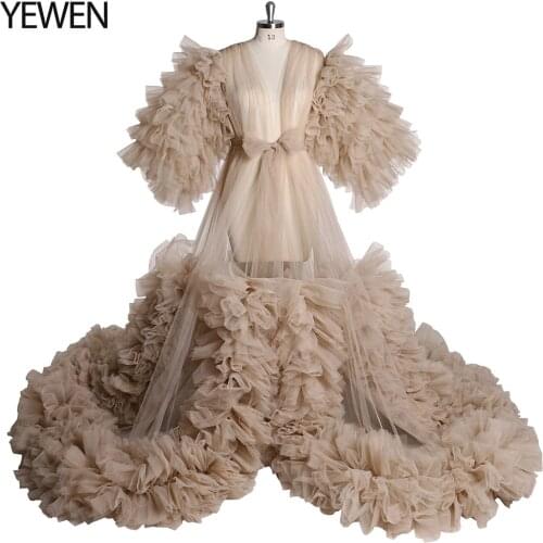 See though Tull Ruffles short Sleeves Prom Gown Maternity Dress for photoshoot Yewen 2021