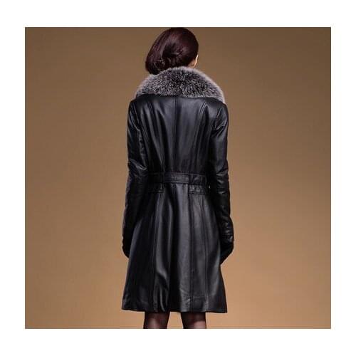 Luxry Natural Fox Fur New Winter Genuine Leather Womens Jacket Warm Long Plus Szie 5XL Down Female Overcoat LX1086