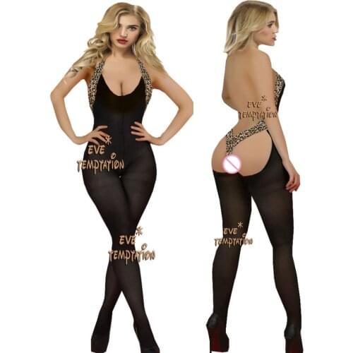 Sexy Leopard Lingerie Sheer Mesh Babydoll baby doll Underwear Chemises Catsuit silk Teddies erotic Garter Stripper backless W213
