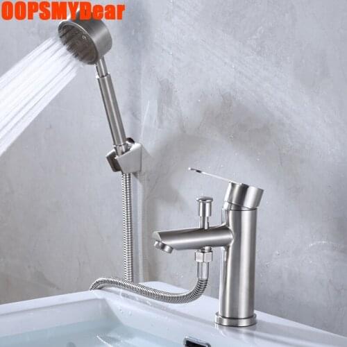 Wash Basin Faucet Bathroom Hot Cold Mixer Tap with Hand Sprayer Deck Mount Stainless Steel Washbasin Kraan Brush Nickel Faucets