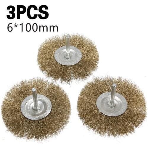 3pcs Brass Coated Steel Wire Cup Brushes Shank Drills Grind Rust Removal Paint Removal Polishing Like Wood Grinding