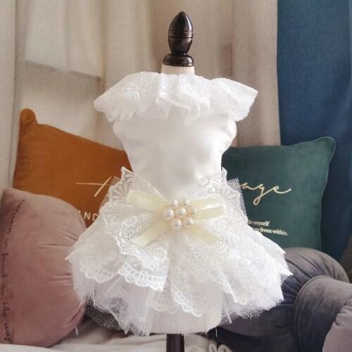 Wedding Dress Dog Wedding Dress Pearl Bow Accessories Dress Pet Cat Skirt Clothing Apparel Puppy Dress Girl