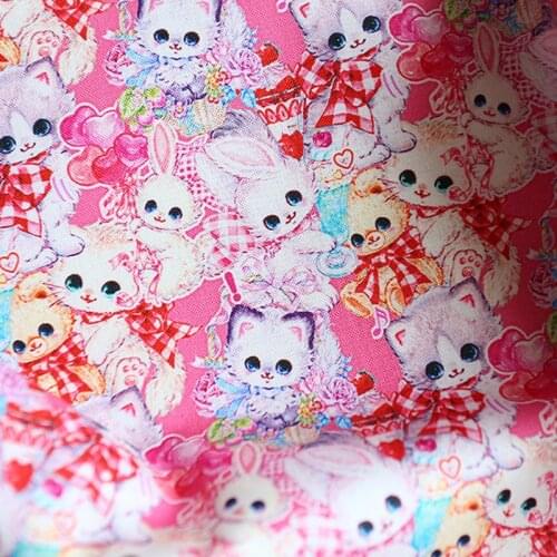 50x140CM Cartoon Lovely Cat Print 100% Cotton Fabric for Dress Kids Clothes Sewing Handmade Accessories DIY Material